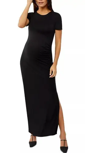 A pea in the pod Pea in the Pod Luxe Waist Ruched Maternity Maxi Dress Womens M Black Side Slit