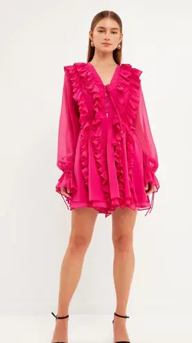 Endless Rose Pink Ruffle Mini Dress Long Sleeve Small Barbie Coquette Cocktail
