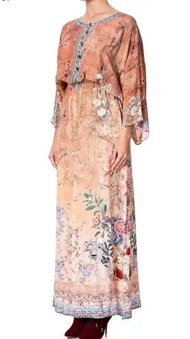 Camilla Orange Fooral Split Pocket Maxi Long Sleeve Size Small Dress