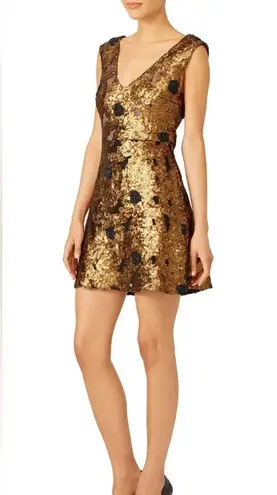Tracy Reese Black Label Cleopatra Dress Gold Sequins Black Beaded Cutouts size 8