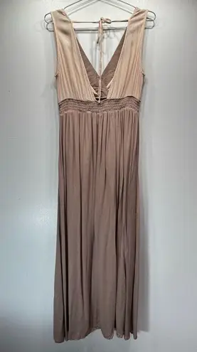 Soiéblu Beige & Taupe Sleeveless Boho Hippie Maxi Dress Embroidered High Waist
