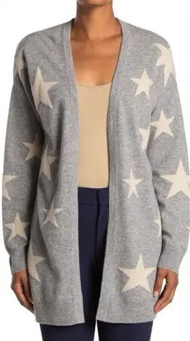Magaschoni Cashmere Cardigan Sweater Star Womens Open Front Gray Duster Medium