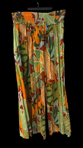 True Destination Tropical Print Women's Wide Leg Pants XL Green