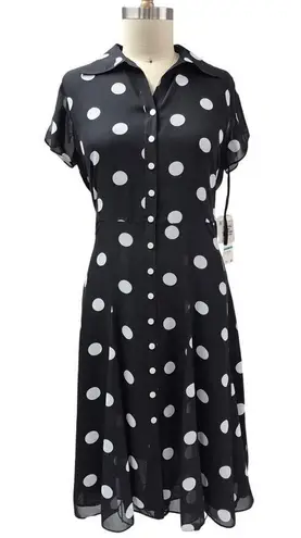 Evan Picone NWT Evan-Picone 100% Polyester Easy Does It Black/Ivory Polka Dot Dress Sz 16