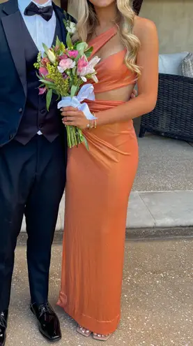 J Angelique Orange Maxi Dress Cutout Gown