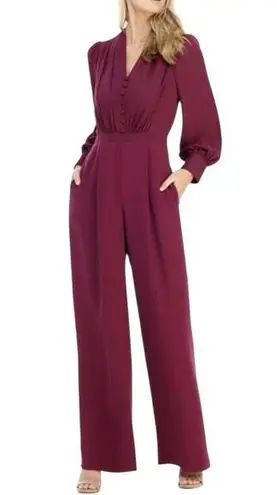 Gal Meets Glam Jessamyn Button Jumpsuit size 4 Boysenberry Long Sleeve V Neck
