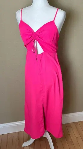 Topshop Hot Pink Cut Out Tie Front Midi Dress Size 6
