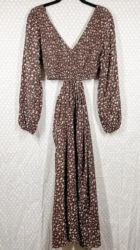 Petal and Pup Brown Floral Smocked Open Sides Boho Maxi Dress
