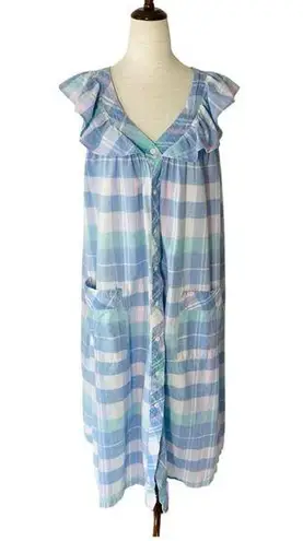 VINTAGE PHASES Plaid Ruffled House Coat Blue Size M