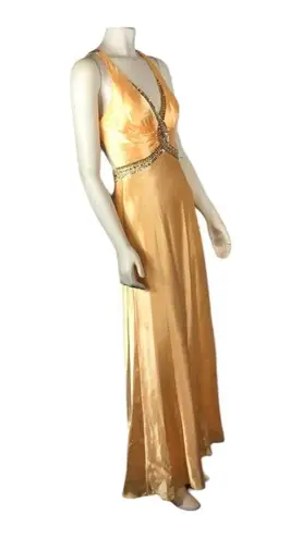 Faviana  Coutuie halter neck sexy yellow long cutout open back prom dress size 8