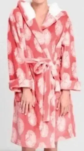 World Market faux Sherpa hooded fleece robe in coral. One size fits most.