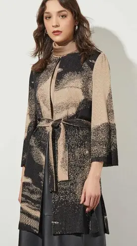 Ming Wang Abstract Jacquard Longline Belted Knit Jacket Size XL