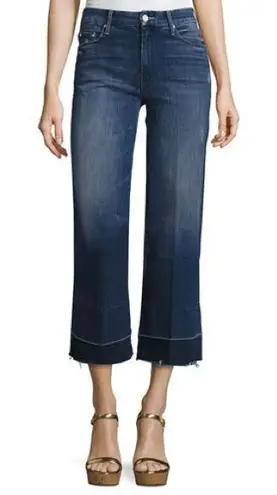 MOTHER The Roller Crop Undone Hem Wide Leg Dark Graffiti Wash High Rise Jean 25 Blue