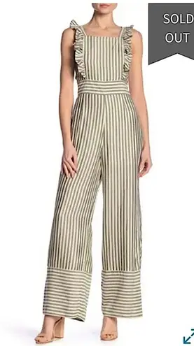 Free Press vertical striped wide leg boho coastal romper with ruffle detail XS