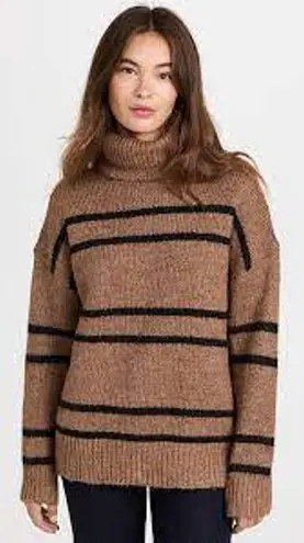 Line and Dot Veronica Turtleneck Striped Pullover Sweater Brown Black Small