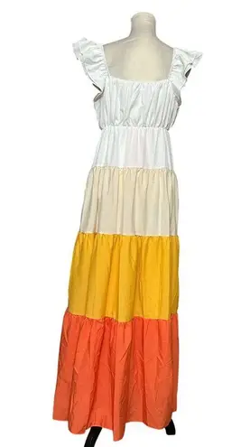 English Factory Sunset Color Block Tiered Maxi Dress Ruffle Sleeves Size M NWT