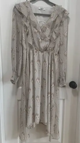 Carly Jean Los Angeles size Small Ruffle Midi Dress Long Sleeve Paisley Dot