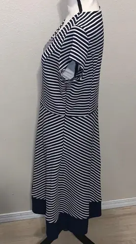 DE Collection Striped A-Line Office Formal Dress Navy White