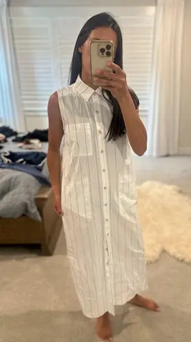 DONNI White Blue Striped Sleeveless Collared Neckline Button Front Dress Size L Size L