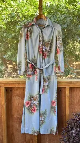 Empress Of Dallas Women's Vintage 70's Era Blue Floral Hostess Dress Size M Size M