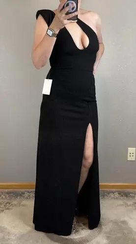 Alamour Womens Marta One Shoulder Cutout Maxi Gown Dress Size M Black Ponte Slit Size M