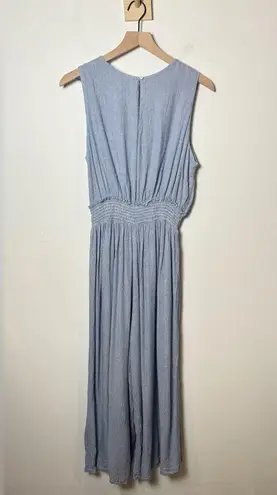 FOR THE REPUBLIC Striped Sleeveless Jumpsuit with Pockets Blue and White size L