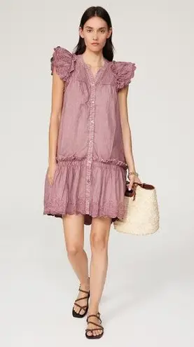 Sea Heidi Heart Quilt Petal Sleeve Tiered Rose Pink Mini Dress Size Small