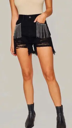 BuddyLove Elvis Rhinestone Fringe Denim Shorts