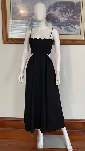 Moon River Womens square neck sleeveless shirred scalloped midi dress M