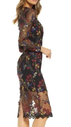 Dress the Population Sophia Hummingbird Embroidered Sheer Illusion Dress XS