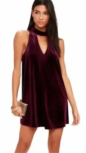 Lulu's Velvet Mini Dress Plum Purple Swing Cocktail Party 70s Halter Holiday Size M