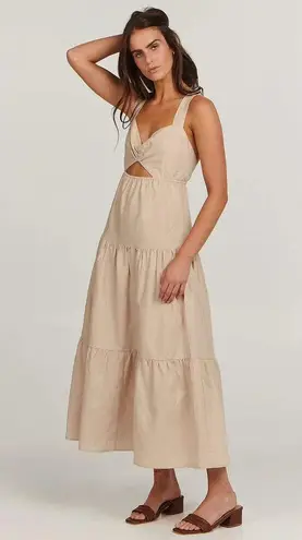 Charlie Holiday Lilian Oat Beige Tiered Cut Out Linen Midi Dress Size XL