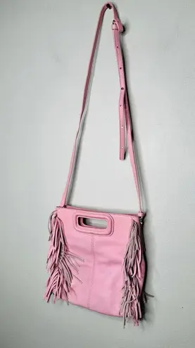 Maje Light Pink Smooth Leather Tassel Trimmed Magnetic Closure Clutch Bag Purse