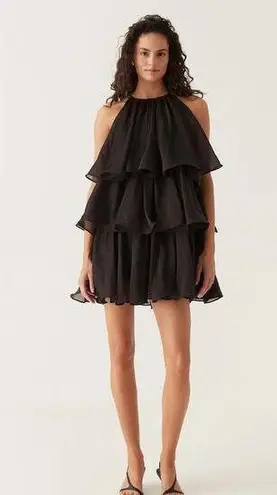 AJE. RUFFLED BLACK CLAUDIA TIERED MINI PARTY DRESS