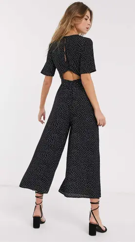 ASOS  Design Tea Jumpsuit with Button Back Cutout Polka Dot Black Size 4 - Image 1