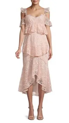 Amur light pink high low lace tiered midi dress 6 NWT