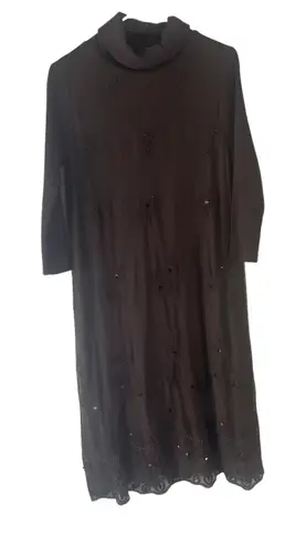Sundance Women's Size Small Brown Embroidered Floral Brown Sweater Dress