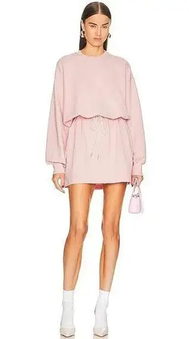 Helsa Organic Cotton Pink Crewneck Drawstring Long Sleeve Sweatshirt Dress S