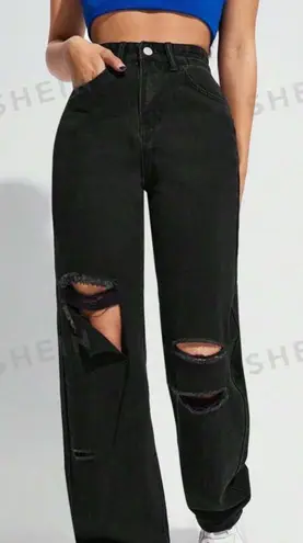 SheIn Flared Black Ripped Jeans