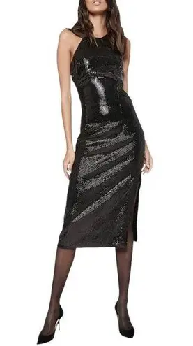 Bardot NWT  Dress Open Back Sequin Midi Black Slip Dress Size 6 Slinky Sexy New