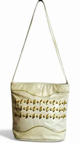 KARAM Handbags NYC 80’s Winter White Leather Gold Studded Crossbody Shoulder Bag