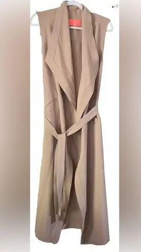 Grace Willow Belted Long Trench Vest Wm’s Size L Tan Duster Vest NWOT Size L