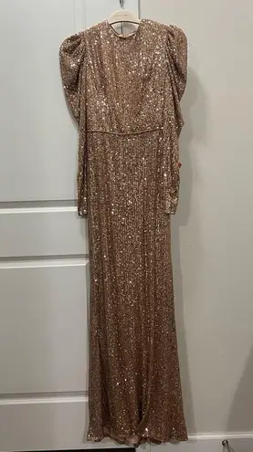 Mac Duggal NWT Copper Sequined High Neck Puff Sleeve Column Gown Size 2 $398