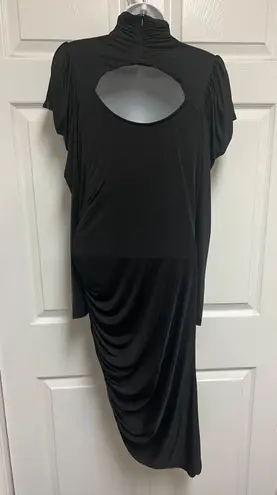 Bisou Bisou Black Helena Rouched Mock Neck Midi Dress