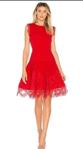 Bronx and Banco Antonia Red Sleeveless Lace Trim Mini Flared Dress Size US 6