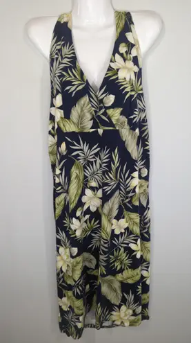 Caribbean Joe Blue Tropical Hawaiian Open Back Halter Midi Dress XL NWT