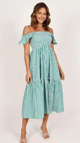 Petal and Pup Yasminie Green White Striped Shirred Maxi Dress S