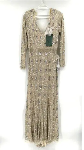 Mac Duggal 5021 Geometric Embellished Evening Gown Nude Silver 6 NWT