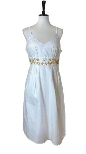 kim rogers Midi Sundress Beaded A-line High Waist V-neck White Women’s Size 12