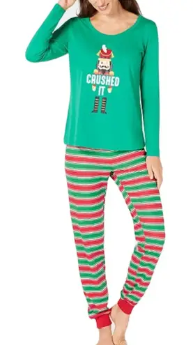 Nutcracker Crushed it Red and Green Stripe Christmas Pajama Set NEW Medium